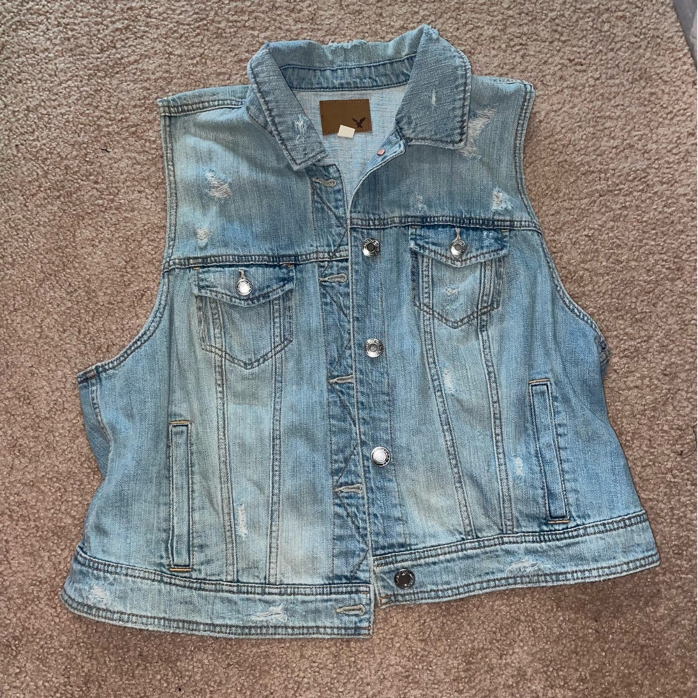 American Eagle Denim Distressed Vest